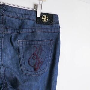 Baby Phat Distressed Straight Leg Jeans 16 Y2K Pocket Detail Blue Dark Denim